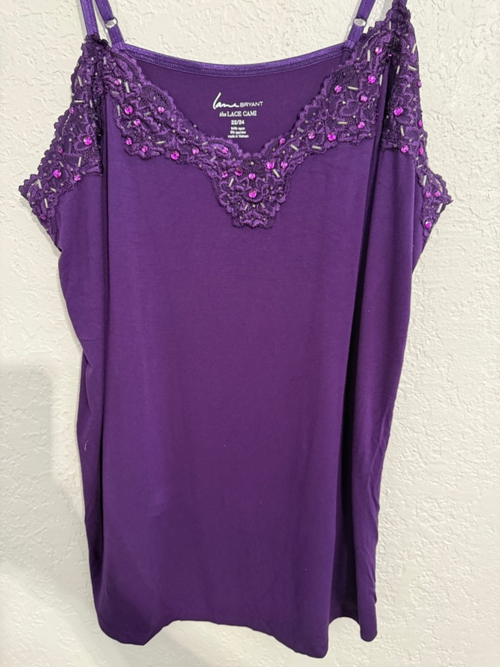 Lane Bryant Purple Lace Rhinestones Trim Camisole Size W 22-24 Preowned